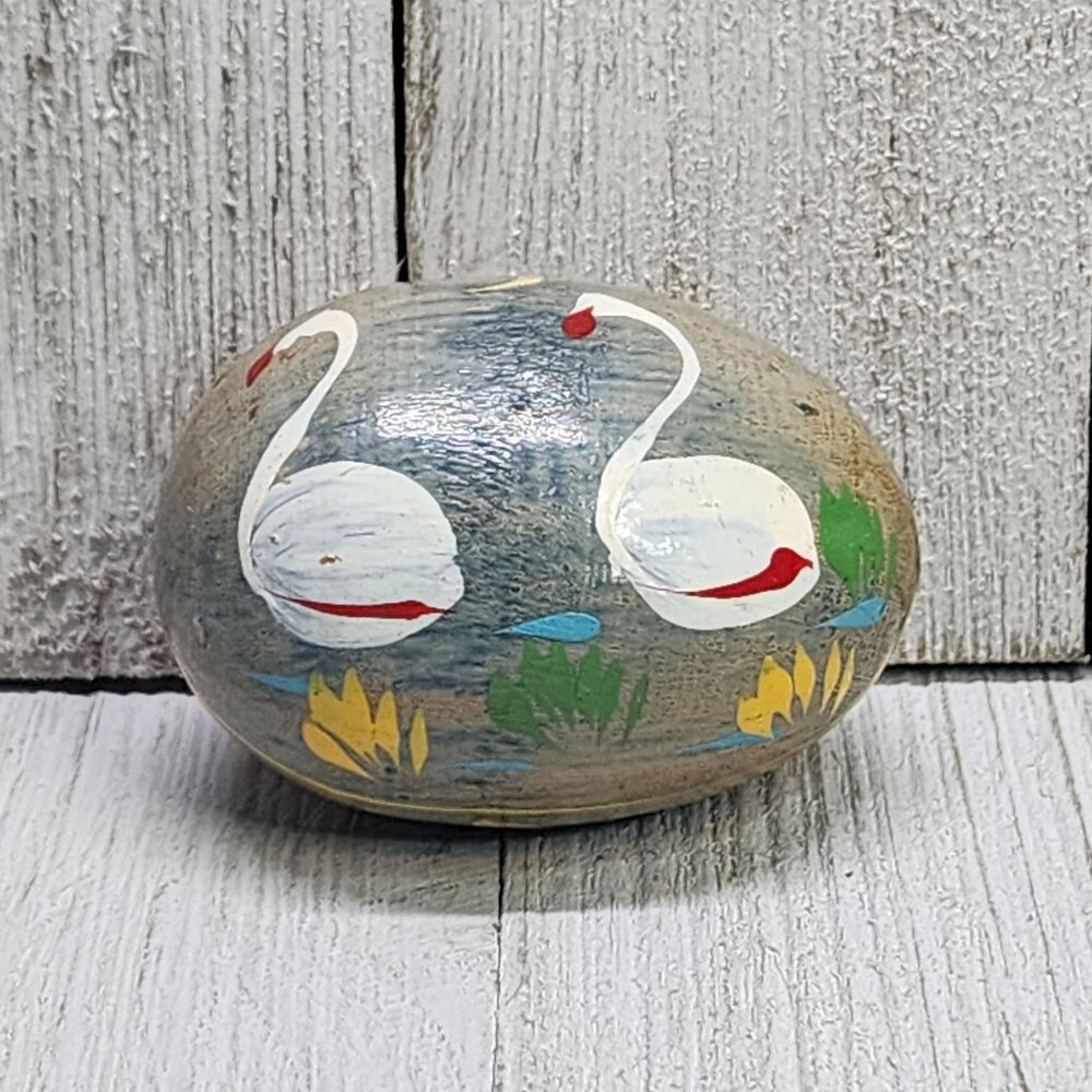 Hand Painted Swan Wooden Paperweight Home Art Decorative Collectible